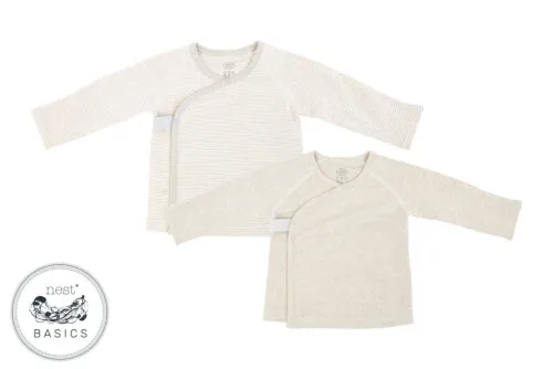 Nest Designs Basics Organic Cotton Ribbed Kimono Long Sleeve T-Shirt (2 Pack) - Light Grey 3-6M