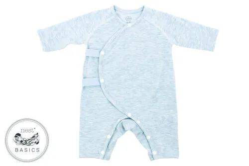 Nest Designs Basics Bamboo Cotton Kimono Long Sleeve Romper - Mist 3-6M
