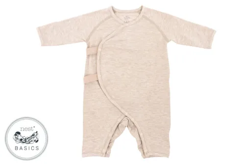 Nest Designs Basics Bamboo Cotton Kimono Long Sleeve Romper - Warm Taupe 3-6M