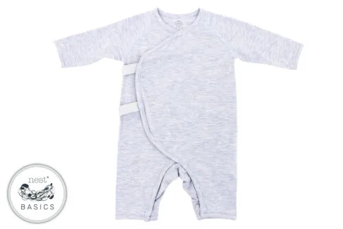 Nest Designs Basics Bamboo Cotton Kimono Long Sleeve Romper - Grey Dawn 3-6M
