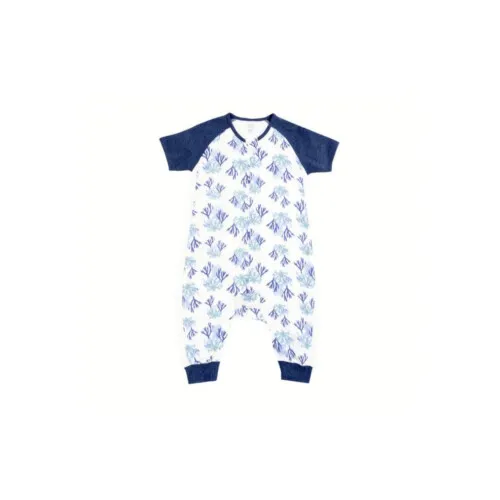 Nest Designs Raglan Bamboo Pima Short Sleeve Footed Sleep Bag 0.6 TOG - Blue Reef 4T-6T