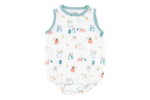 Nest Design Bamboo Pima Sleeveless Henley Onesie - Summer Graze 3-6M