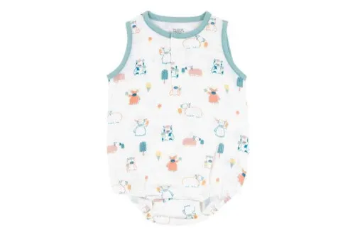 Nest Design Bamboo Pima Sleeveless Henley Onesie - Summer Graze 6-12M