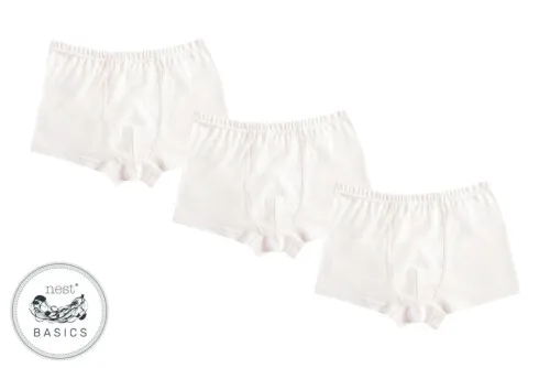 Nest Designs Basics Organic Cotton Ribbed Boys Boxer Briefs Underwear 3 Pack White