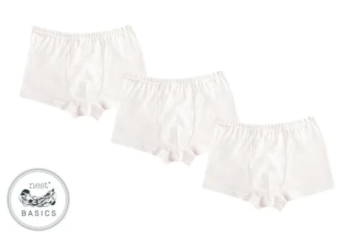 Nest Designs Basics Organic Cotton Ribbed Boys Boxer Briefs Underwear 3 Pack White 4T-5T