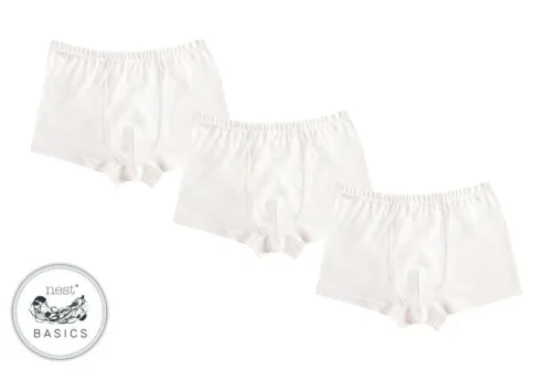 Nest Designs Basics Organic Cotton Ribbed Boys Boxer Briefs Underwear 3 Pack White 5T-6T