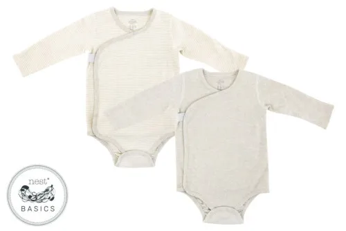 Nest Designs Basics Organic Cotton Ribbed Kimono Long Sleeve Onesie 2 Pack - Light Grey 0-3M