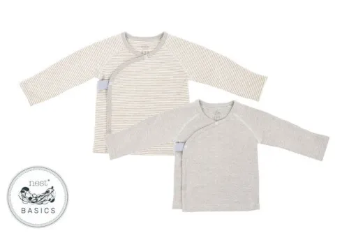 Nest Designs Basics Organic Cotton Ribbed Kimono Long Sleeve T-Shirt 2 Pack - Light Grey 0-3M