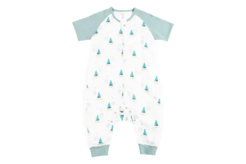 Nest Designs Raglan Bamboo Pima Short Sleeve Footed Sleep Bag 0.6 TOG - The Happy Hermit 6M-18M