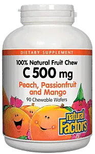 Natural Factors C 500mg Peach Passionfruit and Mango 90 Chewable Wafers