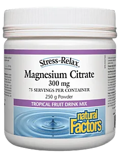 Natural Factors Magnesium Citrate Powder 300mg 250g -Tropical Fruit Drink Mix