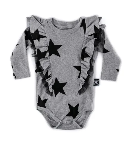 Nununu Ruffled Star Onesie - Heather Grey 12-18M