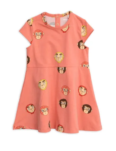 Mini Rodini Monkey Aop SS Dress Pink