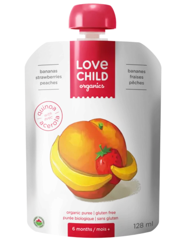 Love Child Organics Banana, Strwberries & Peaches Organic Puree 125ml Gluten Free