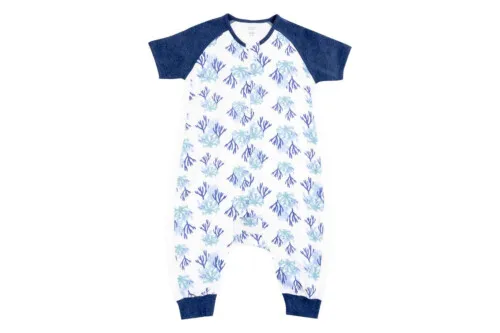 Nest Designs Raglan Bamboo Pima Short Sleeve Footed Sleep Bag 0.6 TOG - Blue Reef 6M-18M