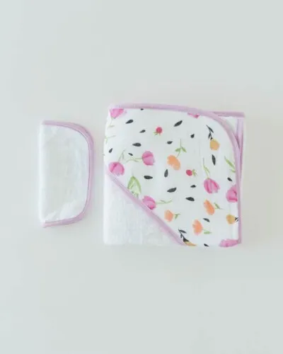 Little Unicorn Cotton Hooded Towel & Wash Cloth Berry & Bloom
