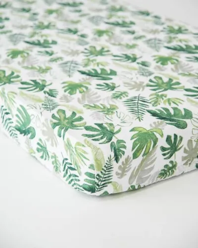 Little Unicorn Cotton Muslin Crib Sheet  Tropical Leaf