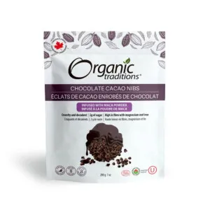 Organic Traditions Chocolate Cacao Nibs Infused with Maca Powder 200g 7Oz@