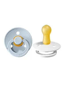 BIBS Pacifier Original COLOUR Latex 2 Pack Size 1 (0-6m) - White & Baby Blue