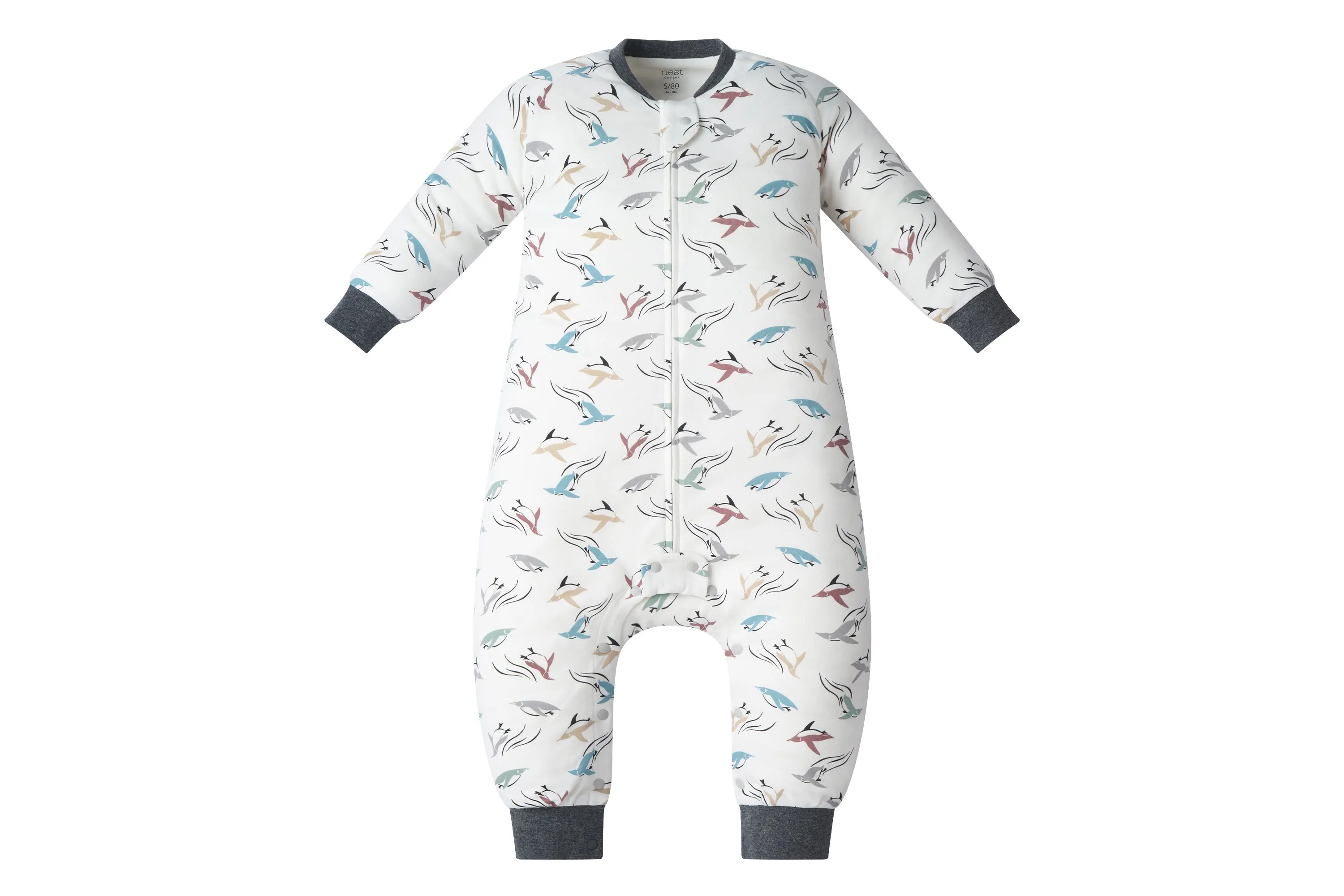 Nest Designs Organic Cotton Long Sleeve Footed Sleep Bag 1.0 TOG - Rainbow Swim 6M-18M