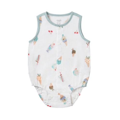 Nest Designs Sleeveless Button Down Onesie (Bamboo) - Ice Cream Summer 6M-12M