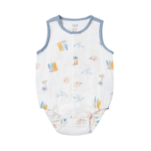 Nest Designs Sleeveless Button Down Onesie (Bamboo) - Pastel Waves 6M-12M