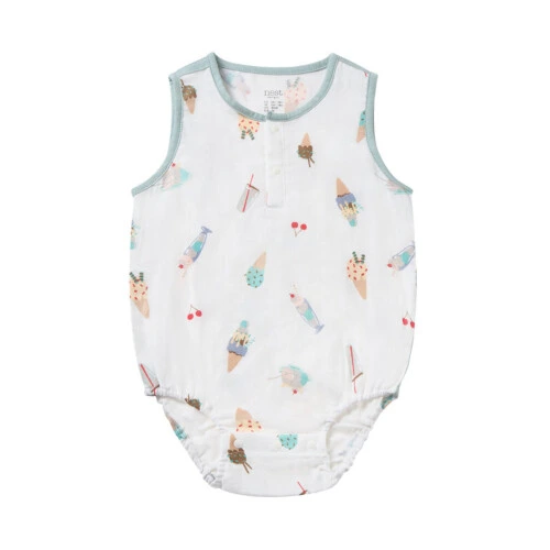 Nest Designs Sleeveless Henley Onesie (Bamboo) - Ice Cream Summer 12M-18M
