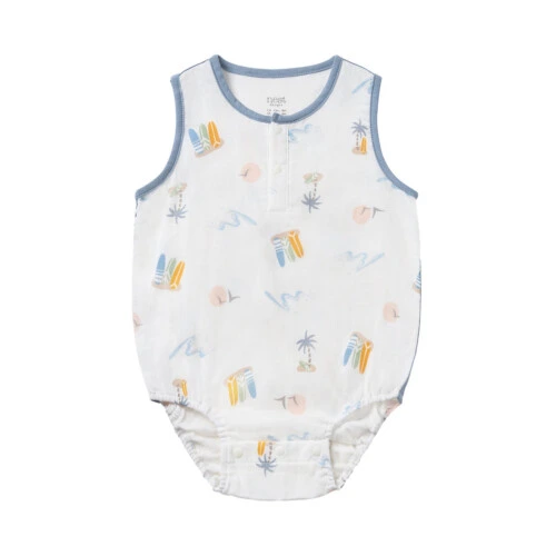 Nest Designs Sleeveless Henley Onesie (Bamboo) - Pastel Waves 12M-18M